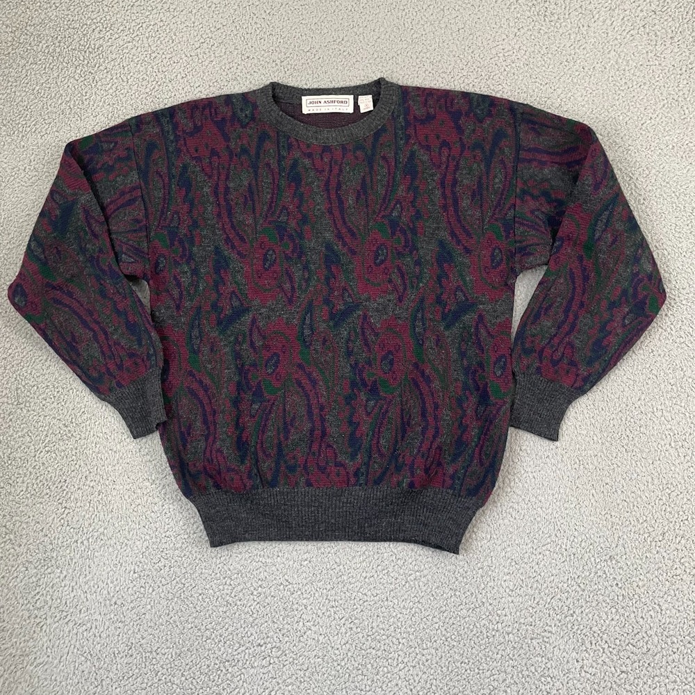 John Ashford VTG Italy Paisley Sweater Men M Wool Blend Grandpa